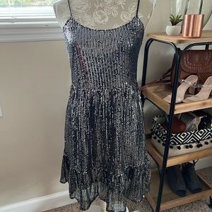 Silver Sequin Baby Doll Dress